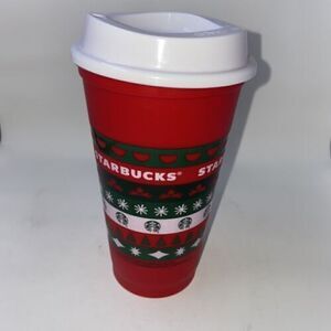 Starbucks 2014 Reusable Red Christmas 16 oz Coffee Cup Holiday Travel Mug w/ Lid